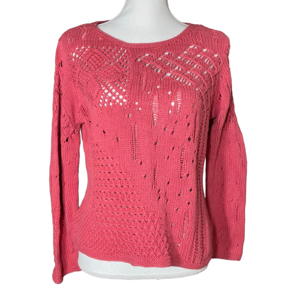 Linen Distressed Sweater M Open Knit J Jill Cotton Asymmetrical Pointelle
